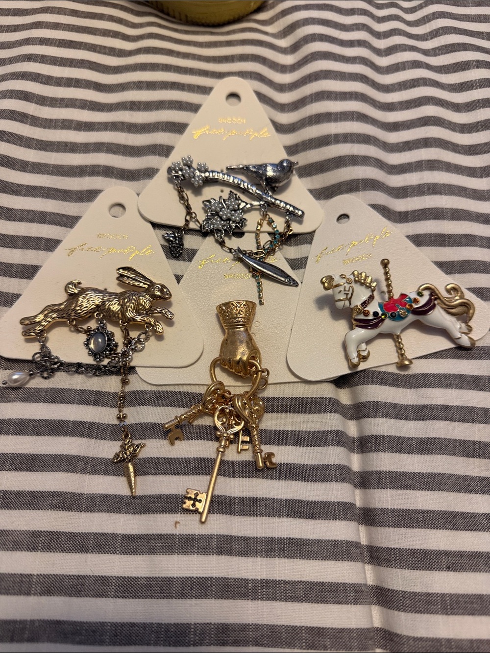 Free People Mixed Animal & Key Charm Brooches in Gold, Silver, White, Blue, Red